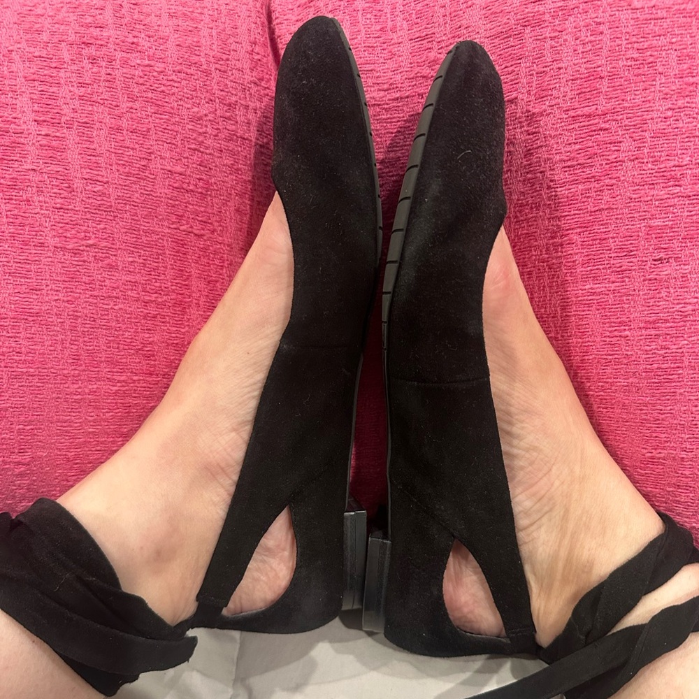 Kenneth Cole Black Suede Flats with Ankle Tie